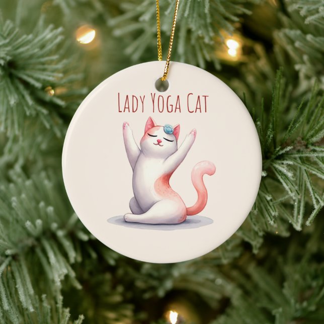 Cat Yoga Pose - Lady Yoga Cat Ceramic Tree Decoration (Tree)