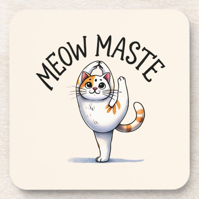 Cat Yoga Pose - Meow Maste Coaster (Front)