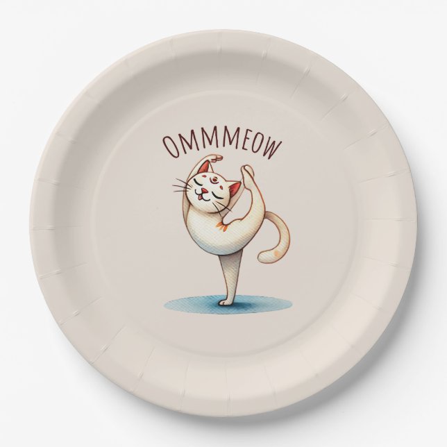 Cat Yoga Pose - Meow Paper Plate (Front)