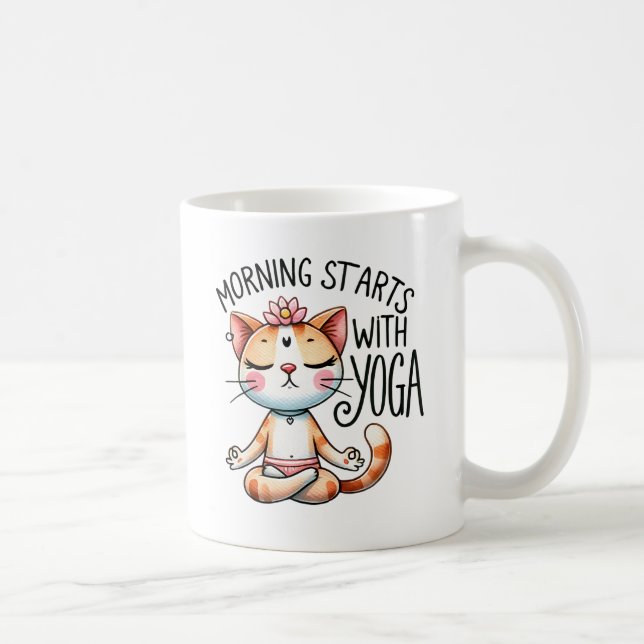 Cat Yoga Pose - Morning Starts With Yoga Coffee Mug (Right)