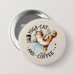 Cat Yoga Pose - Yoga Cat and Coffee 7.5 Cm Round Badge