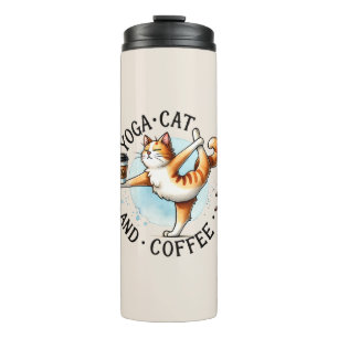 Cat Yoga Pose - Yoga Cat and Coffee Thermal Tumbler