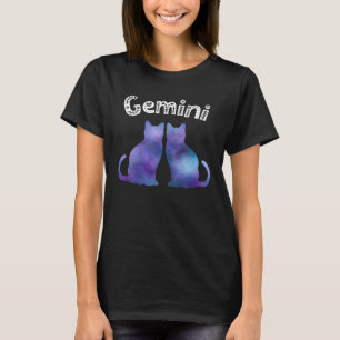 Cat Zodiac Gemini Tie Dye Nebula Pattern T-Shirt