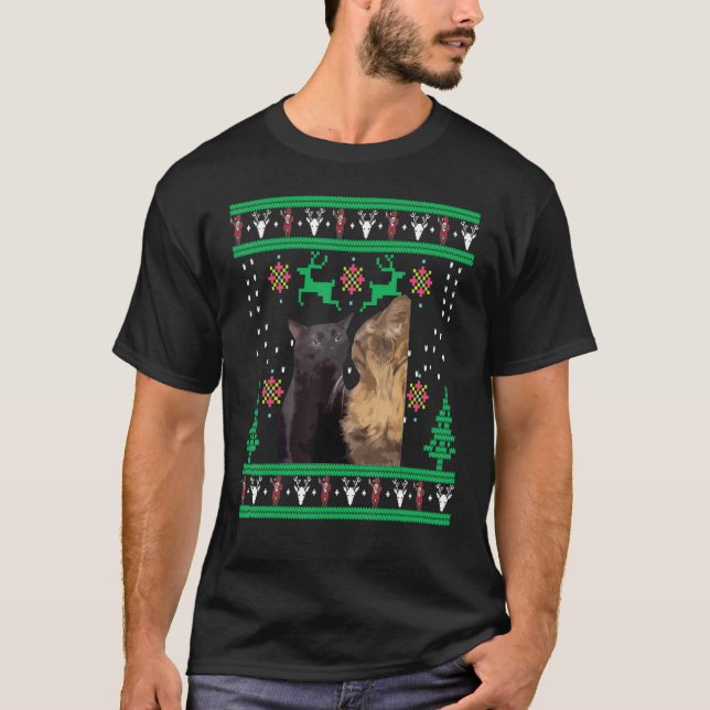 Cat Zoning Out meme, Popular Internet Meme Christm T-Shirt (Front)