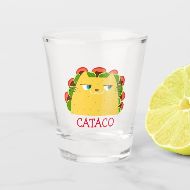 Cataco Funny Taco Mexican Booo The Cat Tequila Shot Glass (Front)