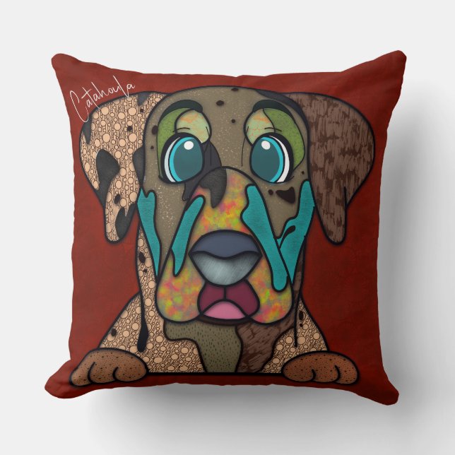 Catahoula hand-painted Throw Pillow (Front)