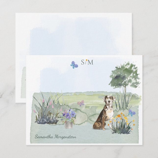 Catahoula Hound Dog Butterfly Monogram and Name  Card (Front/Back)