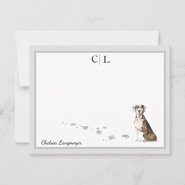 Catahoula Hound Dog Grey Border Monogram  Name Card (Front)