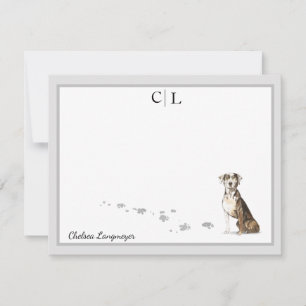 Catahoula Hound Dog Grey Border Monogram  Name Card
