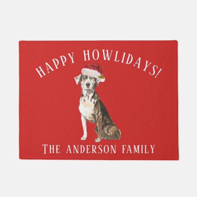 Catahoula Leopard Dog Christmas Doormat (Front)