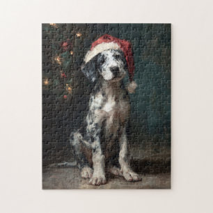 Catahoula Leopard Dog Puppy Christmas Painting Jigsaw Puzzle
