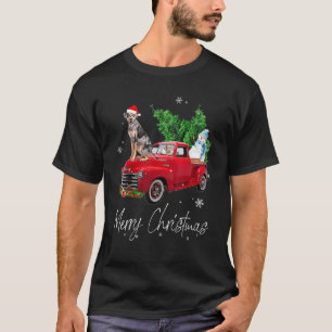 Catahoula Leopard Dog Riding Red Truck Christmas T-Shirt