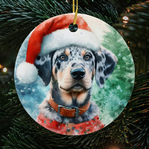 Catahoula Leopard Dog Watercolor Christmas Ceramic Tree Decoration