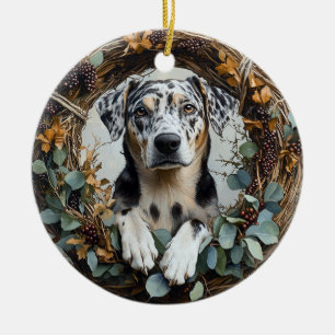 Catahoula Leopard Dog Wreath Ceramic Tree Decoration