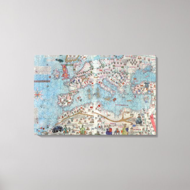 Catalan Atlas: Detail of North Africa and Europe, Canvas Print (Front)