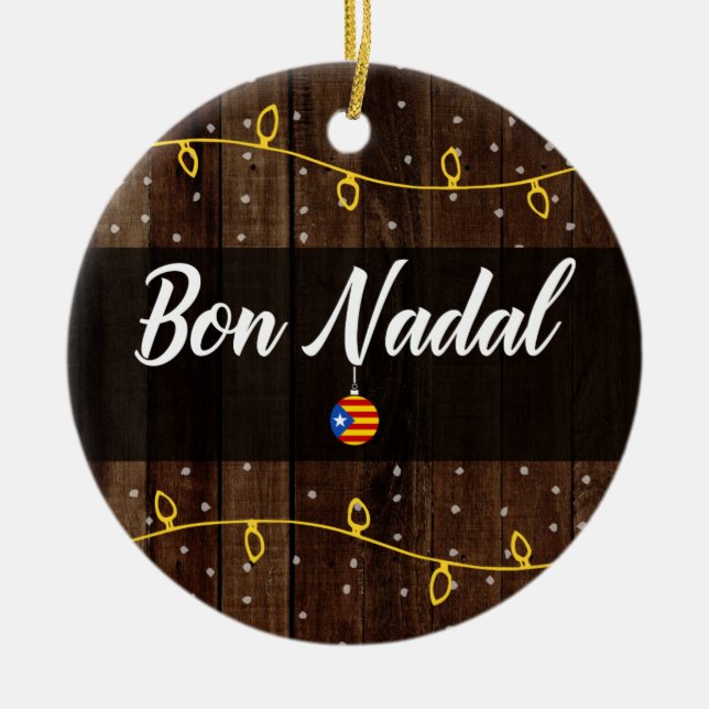 Catalan Merry Christmas, Estelades, Bon Nadal Ceramic Tree Decoration (Front)