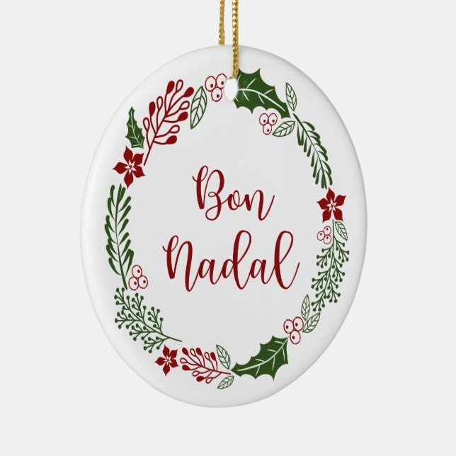 Catalan Merry Christmas Wreath, Bon Nadal Ceramic Tree Decoration (Right)