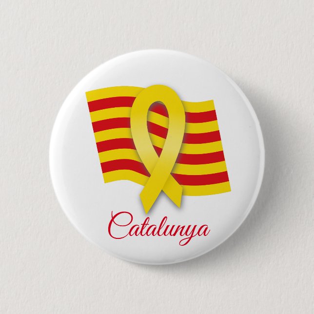 Catalan ribbon and flag 6 cm round badge (Front)