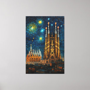 Catalan Starry Night   Gaudí Meets Van Gogh Canvas Print