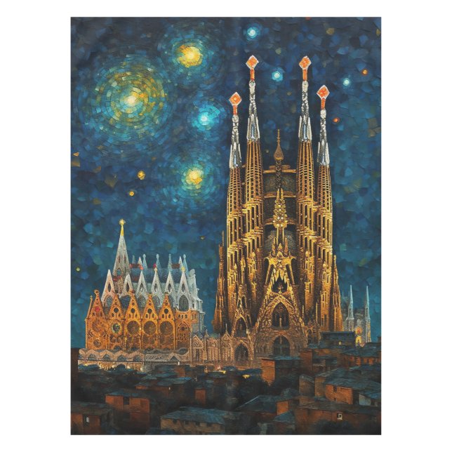Catalan Starry Night | Gaudí Meets Van Gogh Tablecloth (Front)