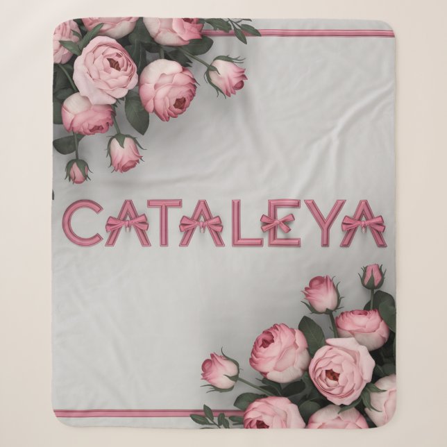 CATALEYA Embroidered Rose Throw Pillow & Blanket (Front)