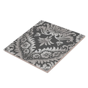 CATALINA DAMASK in PEWTER & PLATINUM Tile