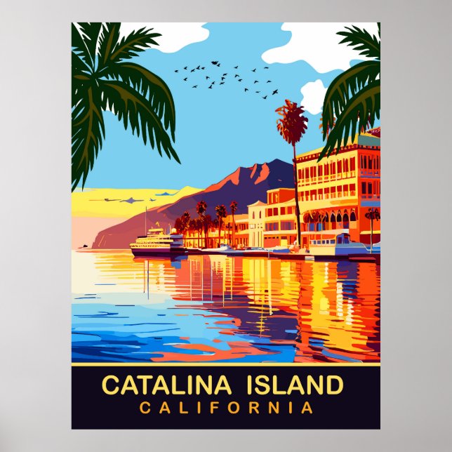 Catalina Island, CA, Water Reflections, Travel Poster (Front)