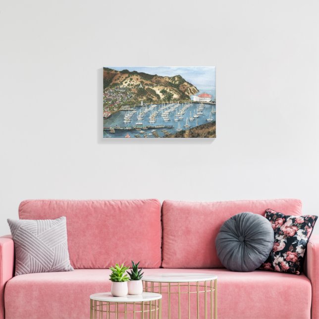 Catalina Island, CA  Watercolor Painting on Canvas Print (Insitu(LivingRoom))
