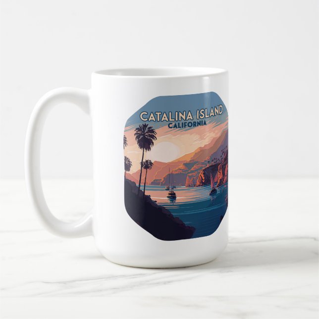 Catalina Island California Boats Sunset Retro Coffee Mug (Left)