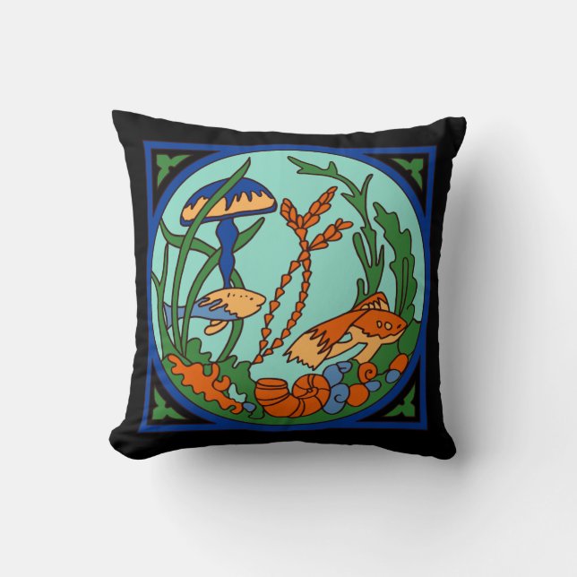 Catalina Island Tile Vintage 1920s Undersea Garden Cushion (Front)