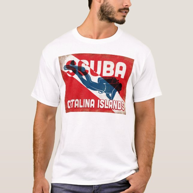 Catalina Islands Scuba Diver - Blue Retro T-Shirt (Front)