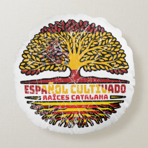 Catalonia Catalan Spain Spanish Tree Roots Flag Round Cushion