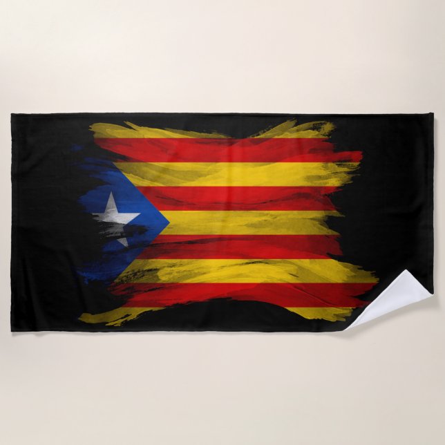 Catalonia flag brush stroke, national flag beach towel (Front)