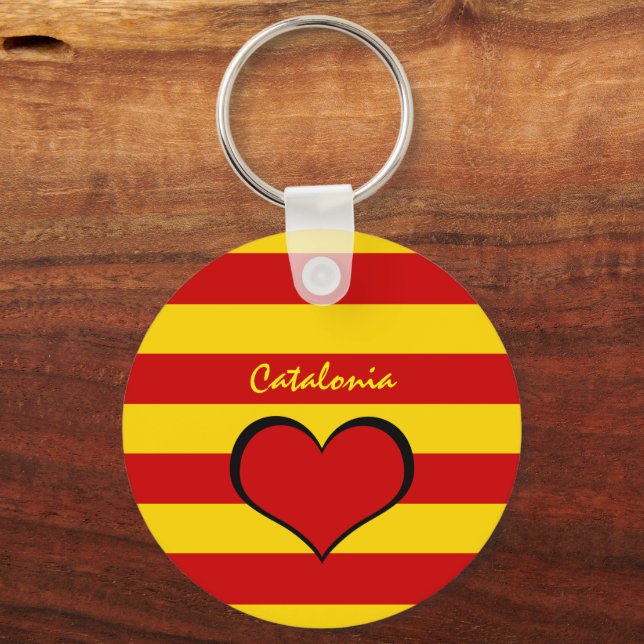 Catalonia Flag & Catalan Heart, travel /La Senyera Key Ring (Front)
