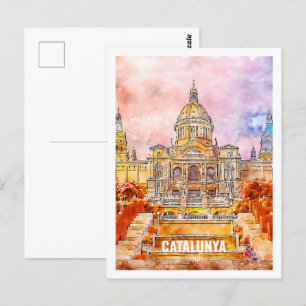 Catalunya Spain Famous Travel Watercolor Sketch Postcard