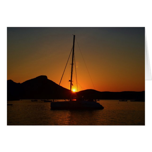 Catamaran at sunset Ibiza. (Front Horizontal)