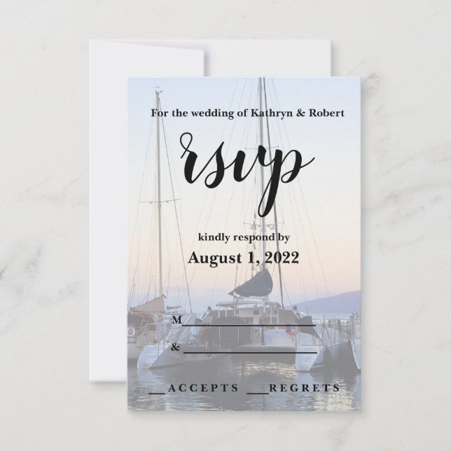 Catamaran in Lahaina Harbour Wedding RSVP Card (Front)