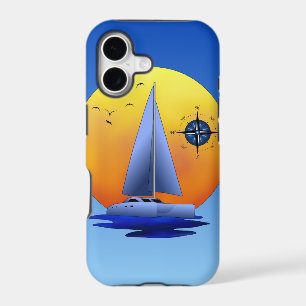 Catamaran Sailboat And Compass Rose