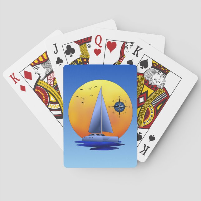 Catamaran Sailboat And Compass Rose Playing Cards (Back)