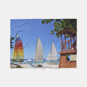 Catamarans And Lifeguard Stand On Beach Fleece Blanket