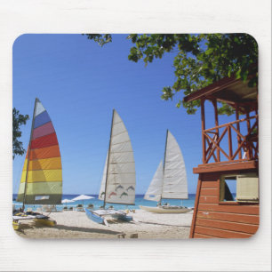 Catamarans And Lifeguard Stand On Beach Mouse Mat
