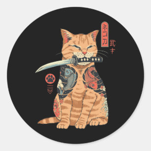Catana Cat Vintage Cute Japanese-inspired Cat  Classic Round Sticker