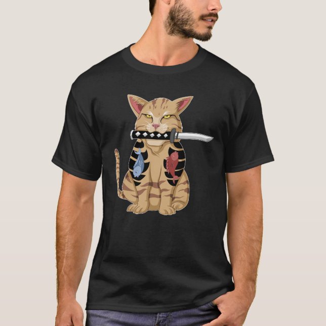 catana cat yakuza T-Shirt (Front)