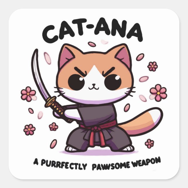 Catana Samurai -  Adorable Cat Warrior Square Sticker (Front)