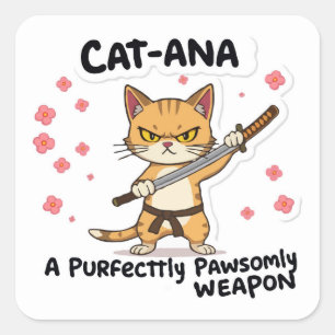 Catana Samurai - Adorable Cat Warrior Square Sticker