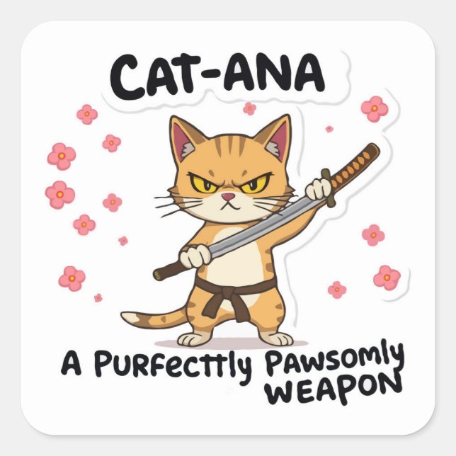 Catana Samurai -  Adorable Cat Warrior Square Sticker (Front)