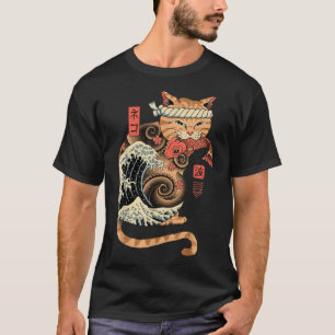 Catana Wave Cat Tattooed Samurai Cat Japanese Art  T-Shirt