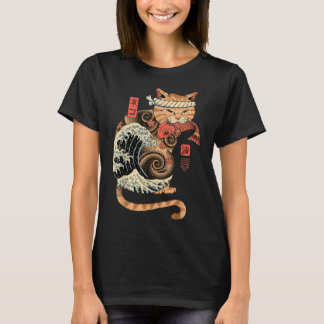 Catana Wave Cat Tattooed Samurai Cat Japanese Art T-Shirt