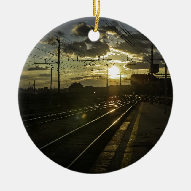Catania railways at sunset ceramic tree decoration (Front)