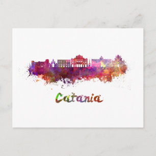 Catania skyline in watercolor postcard